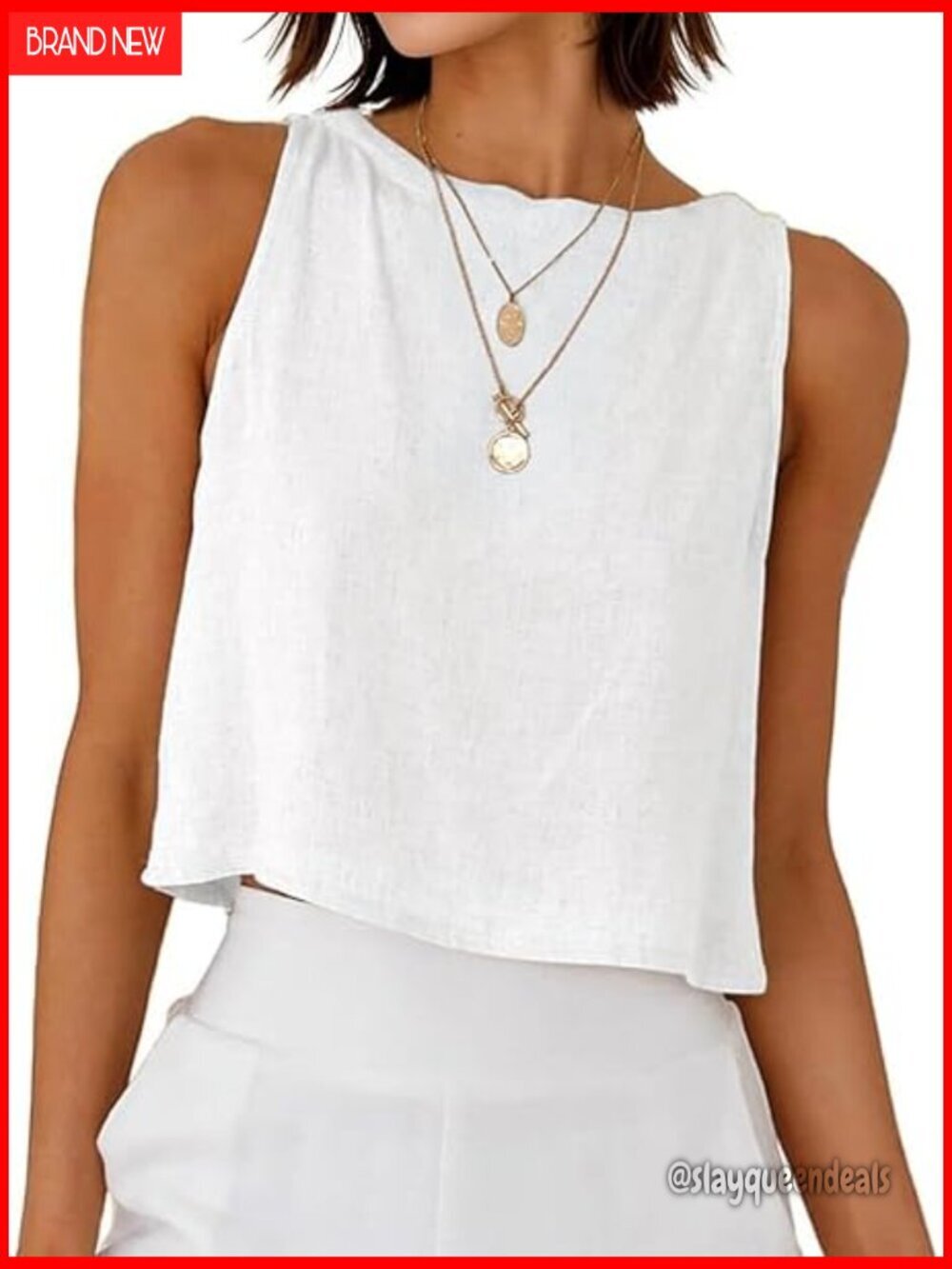 Linen Cropped Tank Top Sleeveless Casual Beach Summer Tops